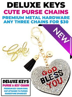 DeLuxe Keys Rhinestone Keychain/Purse Chain GOD BLESS YOU